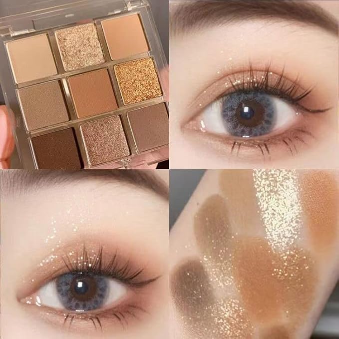 Kayswang 9 colors glitter eyeshadow palette makeup palette matte high pigment color cream texture natural eye shadow powder eye shadow palette in autumn and winter long lasting (gold+purple)