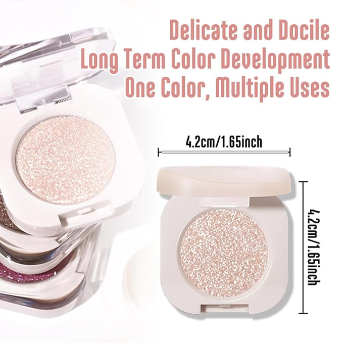 Pear White Shimmer Single Eyeshadow, Natural Warm Champagne Gold Glitter Eyeshadow Palette Makeup, Highly Pigmented Long Lasting Shimmer Shiny Pressed Powder for Women, Vegan & Cruelty-free 11