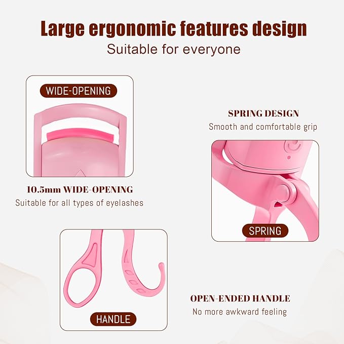 C-Shaped Heated Eyelash Curler Fast Heat Up in 5s - Rechargeable Electric Eyelash Curler for 24H Long Lasting Curls - Safe Anti-Burn Lash Curler Elevate Your Beauty with Stunning Lashes (Pink, L)