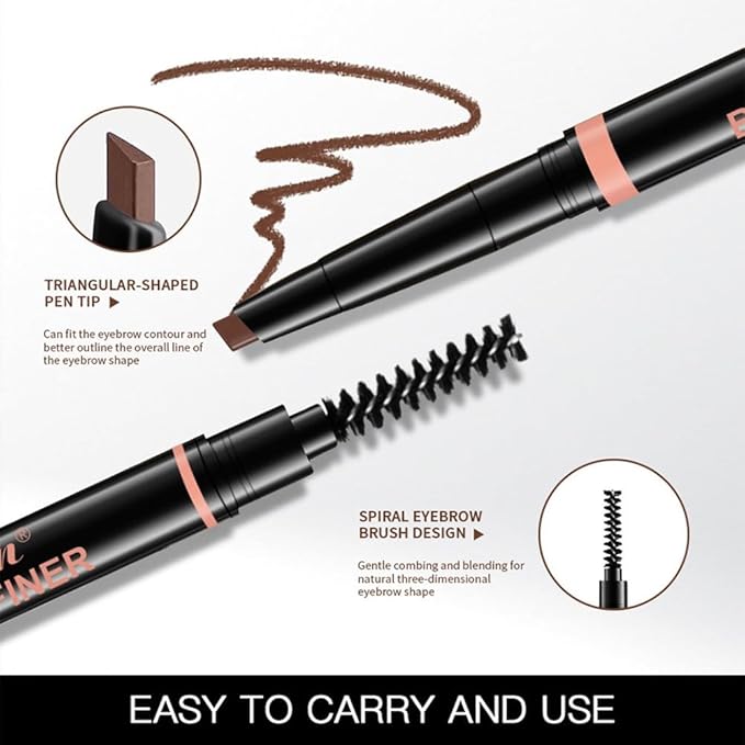 Eyebrow Pencil, Professional Eye Makeup Mechanical Pencil - Retractable Triangle Brow Pencil, Double-sided Brow Brush, Shape, Definition, Fill Eyebrow Makeup