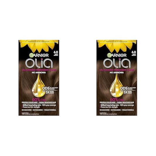 Garnier Hair Color Olia Ammonia-Free Brilliant Color Oil-Rich Permanent Hair Dye, 6.0 Light Brown, 1 Count (Packaging May Vary) (Pack of 2)