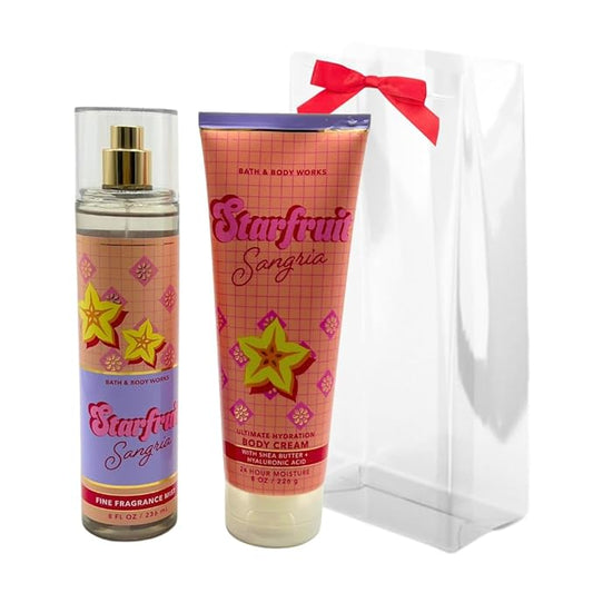 Bath & Body Works STARFRUIT SANGRIA Fine Fragrance Mist & Ultimate Hydration Body Cream 2-piece Gift Set with a Red Bow for Holidays - Full Size