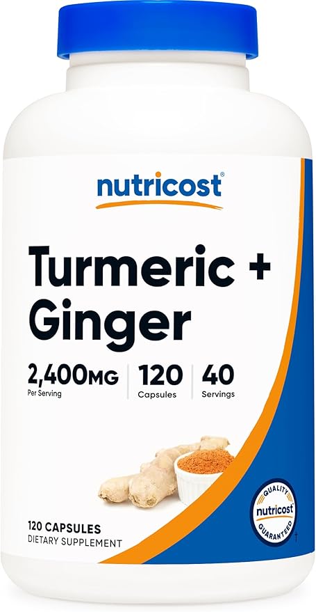 Nutricost Turmeric + Ginger Capsules with Bioperine, 2400mg Per Serving, 120 Capsules - GMO-Free, Gluten-Free, 40 Servings