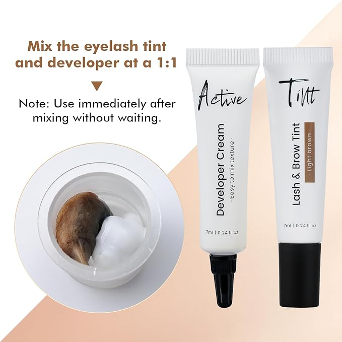 Lash Color Kit Light Brown Lasting for 4 Weeks Professional Eyelash & Eyebrow Color Kit with Natural Looking Safe Ingredients Easy to Use for Salon & Home