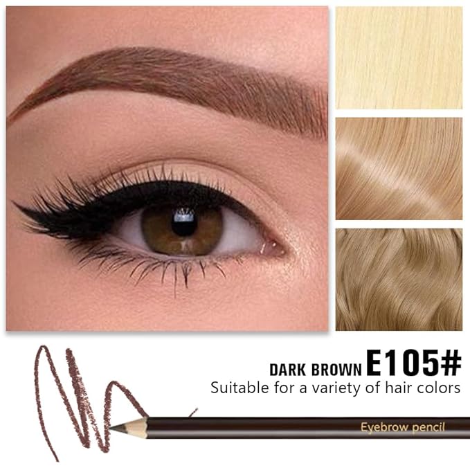 6Pcs Long Eyebrow Pencils Set, Dark Brown Natural Look, for Eyebrows & Eyeliner, Waterproof & Sweat-Proof Wooden Hard-Core Brow Pencil with Sharpener,Long Lasting Makeup Kit for Beginners 105#