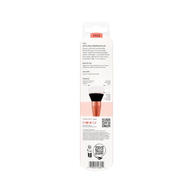 Real Techniques Extra Big Stippling Brush, Large Makeup Brush for Liquid & Cream Foundation, BB/CC Cream, Skin Tints, XL Oversized Brush, Cruelty-Free, Synthetic Bristles, 1 Count