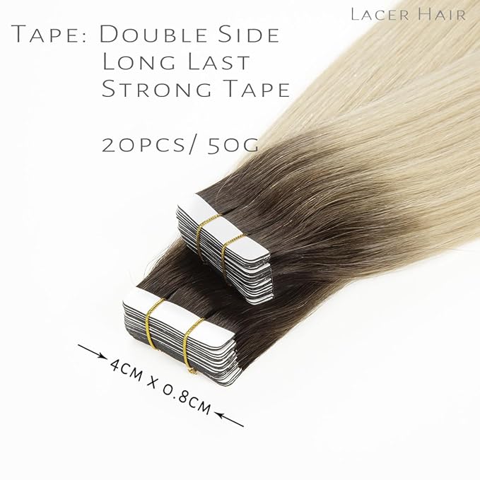 Lacer Blonde Tape in Hair Extensions Human Hair 40pcs 100g 14 Inch Rooted Darkest Brown to Platinum Blonde Invisible Hair Extensions Real Human Hair Straight Tape in Extensions Human Hair