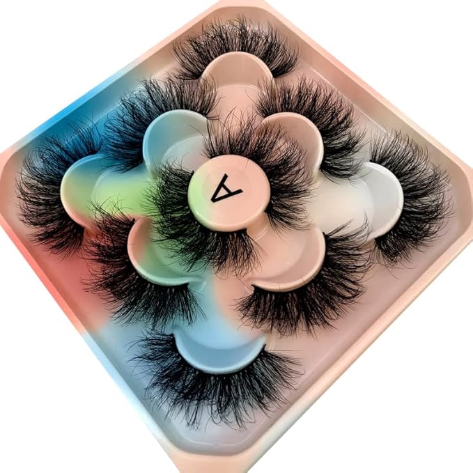 HBZGTLAD new 5 Pairs 25 mm 4d Mink Lashes Bulk Faux with Custom Natural Mink Lashes Pack Short Wholesales Natural False Eyelashes (A)