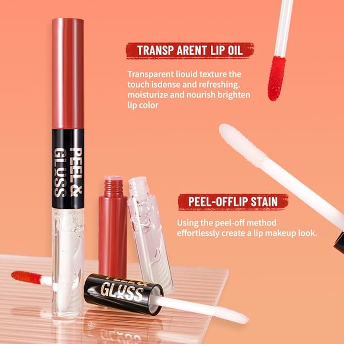 Rose Pink Peel Off Lip Gloss Tattoo and Lip Oil 2-in-1, Lip Stain Peel Off Masque - Peel Off Lip Tint ,Long Lasting Waterproof Transfer-proof Lip Mask Lip Gloss Peel Off Lip Liner,Stay Lip Makeup #02