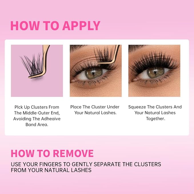 DIY Self Adhesive Eyelashes, Natural Volume Lash Clusters Kit, Pre Glued Eyelash Clusters, No Glue Needed Lashes Wispy, D-curl, Cluster Eyelash Extensions, Individual Lashes, 7#