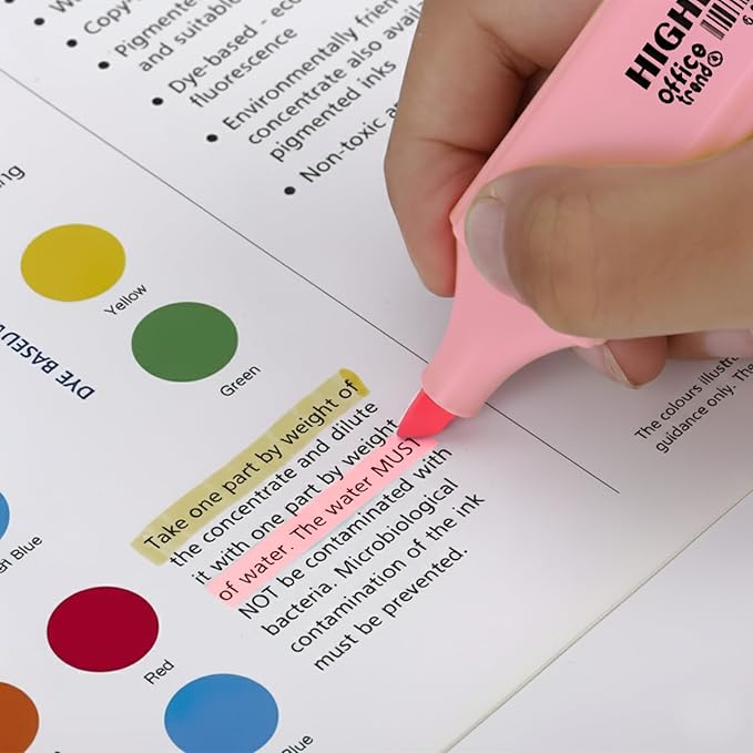 Highlighters 6 Colors - Chisel Tip Fluorescent Marker Pens for Students, Office, Journals, Smooth Writing, Pastel Shades