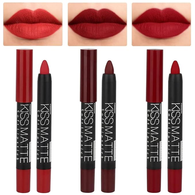 Generic Deep Dark Red Matte Lipstick and Lip Crayon Liner Pencil Pen Set for Women Lip Stain Long Lasting Waterproof labiales (3, 10&11&18)
