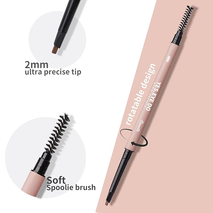 Microfilling Eyebrow Pencil Gray Brown, Automatic Brow Filler with Soft Spoolie Brush, Waterproof Eye Brow Defination Pen, Create Natural Fluffy Brows, Long lasting, Durable, Brunette, YES.EYE DO