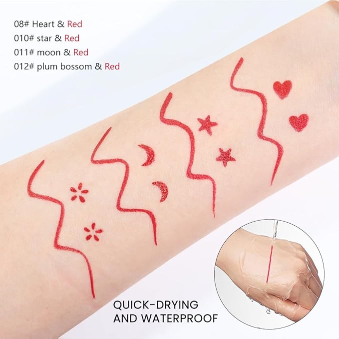 evpct 1Pcs 2-in-1 Red Colored Winged Eyeliners Stamp, Red Flower Face Stamps Makeup, Waterproof Eyeliner Eye Stamp Liners Tool Set Kit for Womem, Wing Eyeliner Stamp Figures Tool Wingliner Shapes, 12#