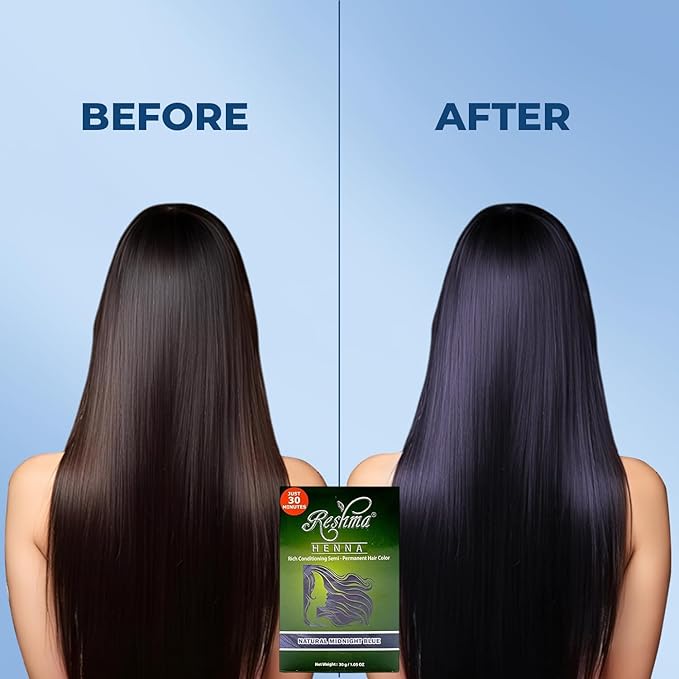 Reshma Beauty 30 Minute Henna Hair Color Infused with Organic Henna Lawsonia Inermis 100% Gray Coverage for Soft, Shiny Hair, Plant-Based Hair Dye—1.05 oz Pack of 1 (Midnight Blue)