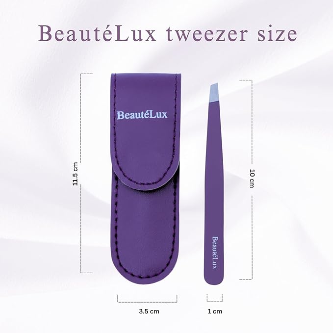 Slant Tip Eyebrow Tweezer for women & men, Stainless Steel Tweezers, Stocking Stuffer for women & men Facial Hair Removal tweezers for Chin hair, Ingrown Hair tweezer, Purple Travel tweezers with case