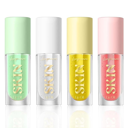 Plumping Lip Oil 4 Packs Hydrating Lip Glow Oil Fruit Extract Lip Gloss Moisturizing Lip Balm and Tinting for Dry Lips