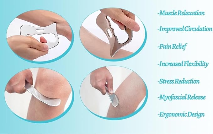 Stainless Steel Muscle Scraping Tool Set – Gua Sha Massage Scraper for Fascia & Muscle Relaxation – Myofascial Release Scraping Massager Kit