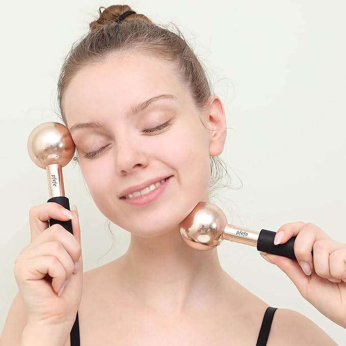 Pfefe Ice Globes for Face & Eyes, Unbreakable Stainless Steel Cryo Sticks for Beauty Routines, Facials Cold Roller Colling Globes for Puffiness, Wrinkles, Dark Circles, Headaches