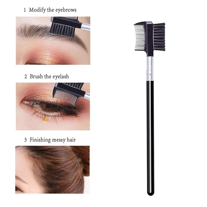 Eyebrow Brush Eyelash Separator Brow Comb & Lash Spoolie Professional Eye Makeup Tools (Black + Pink)(3 Pieces Set)
