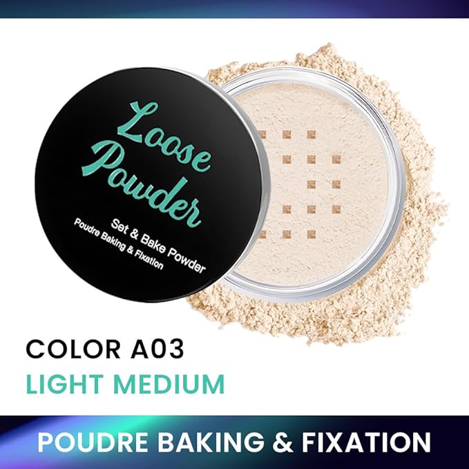 Loose Setting Powder - Translucent Finishing Powder for Face With Built-in Puff, Oil Control & Pore Blurring, Soft Matte Makeup, Vegan & Long Lasting, Light Medium 03 (0.21 oz)