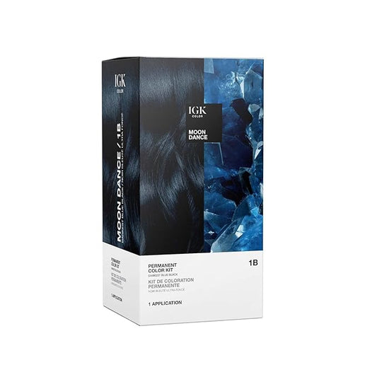 IGK Permanent Hair Dye Color Kit | 1B Moon Dance - Darkest Blue Black | 100% Gray Color Coverage + Strengthen + Shine | Ammonia Free