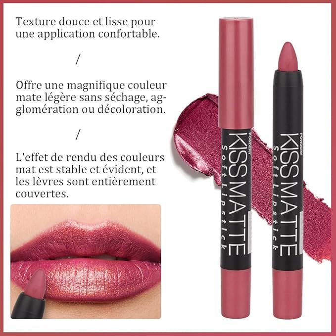 Generic Deep Dark Red Matte Lipstick and Lip Crayon Liner Pencil Pen Set for Women Lip Stain Long Lasting Waterproof labiales (3, 01# Light Pink Metallic & 04# Pink Matte & 07# Natural Pink Metallic)