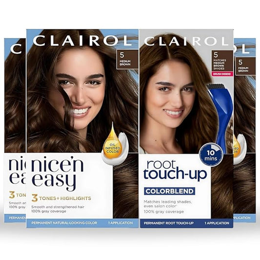 Clairol Nice'n Easy 5 Medium Brown Permanent Hair Dye & Root Touch-Up Multi-Pack Bundle