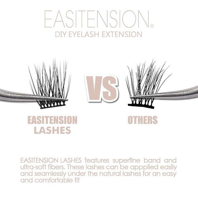 DIY Eyelash Extension, 3D Effect Glue Bonded Band Individual Lash 48 Clusters Volume Lashes Set, Home Eyelash Extension, C curl Lashes Pack 10MM-48 Clusters