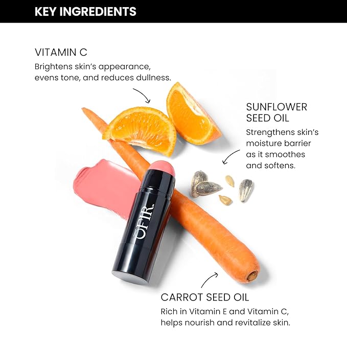 OFIR Cheek Tones Vitamin C Blush Stick | Buildable, Hydrating, Lightweight, Vegan Cream Blush Stick | Non-Transfer, Radiant Finish, Skin-Loving Formula | Rhubarb - Deep Berry | 0.21 oz