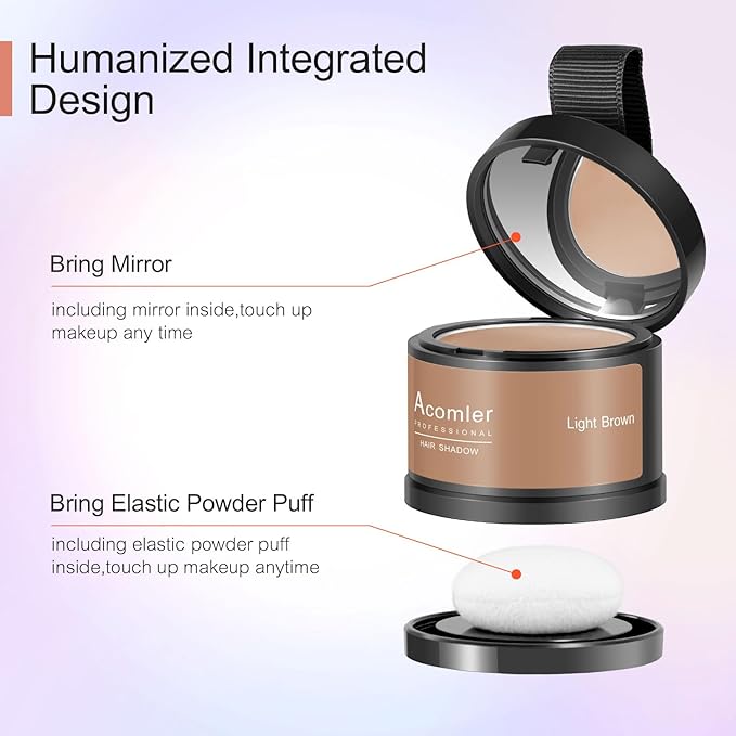 Acomler Root Cover Up Powder for Thinning Hair and Hairline Shadows - Light Brown for Hair Coverage, Eyebrows, Beard Line, and Bald Spots