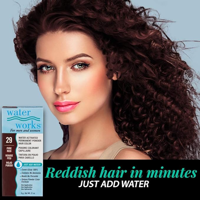 Water Works Hair Color Powder, Fire Red – Permanent Hair Dye for Root Touch-Up & Full Coverage, Vivid Color, Men & Women, 3 Pack