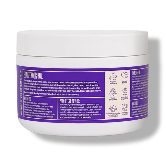 Overtone Semi Permanent Hair Color Conditioner, Vivid Violet, 8 oz, Nourishing, Damage-Free, Color Depositing Mask for All Hair Types with Shea Butter & Coconut Oil, Vegan & Cruelty-Free