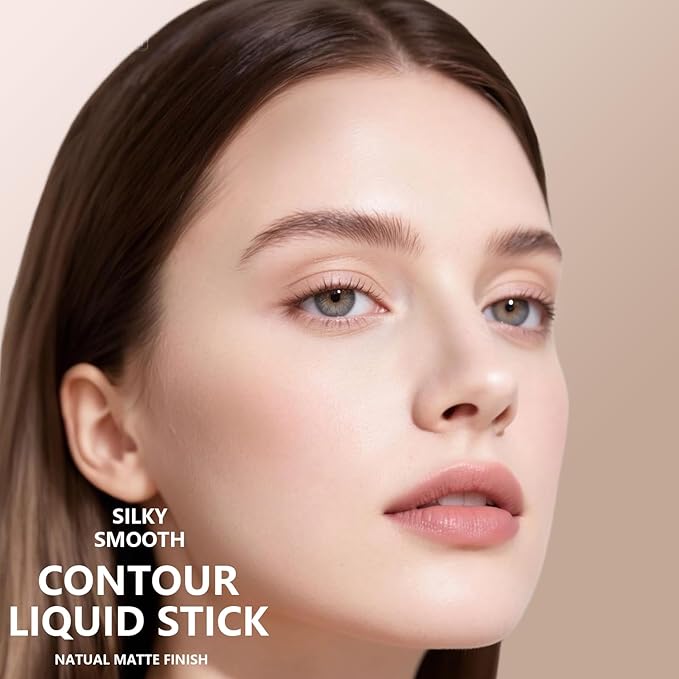 2Pcs Cool Toned Liquid Contour and Highlighter Stick, Blendable Lightweight Cold Grey Bronzer Contouring Smooth Brightening Illuminator Face Shaping Makeup Kit, Long-Lasting and Matte Finish