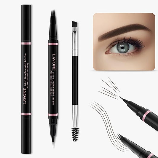 Eyebrow Pencil,2-in-1 Waterproof Eyebrow Pen with 4 Tip Brow Pen and Ultra-Precise Brow Pencil,with Dual-ended Eyebrow Brush,Eyebrow Makeup for Natural Looking Eyebrows-Chocolate