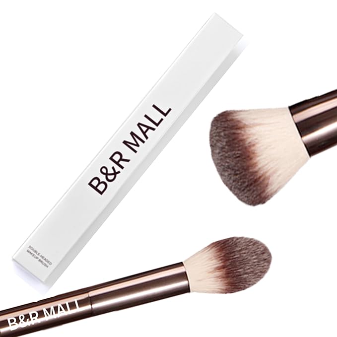 B&R MALL Double Headed Powder Brush – Vegan Luxury Makeup Brush in Elegant Coffee Color with Synthetic Hair for Smooth Powder & Blush Application, Delivering a Flawless, Long-Lasting Makeup Look