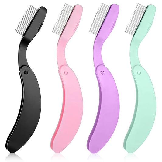 4-Pack Eyelash Combs, Eyelash Separator Tool for Clump-Free & Defined Lashes, Folding Lash Comb Eyelash Brush with Steel Comb Teeth