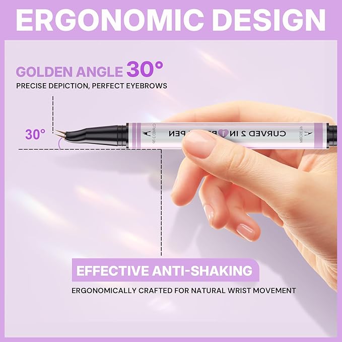 30° Curved Eyebrow Pencil, Magic 2 in 1 Eyebrow Pen Pro, Waterproof Eye Brow Pen with 2 Tips, Vivid Microblading Brow Pencils for Women, Last All Day Makeup (Brown)