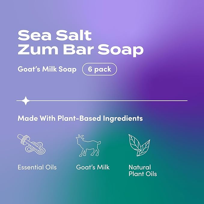 Zum Indigo Wild Goat's Milk Soap Bar - Bar Soap for Hands & Body Made with Essential Oils - 3 oz - Sea Salt (6 Pack)
