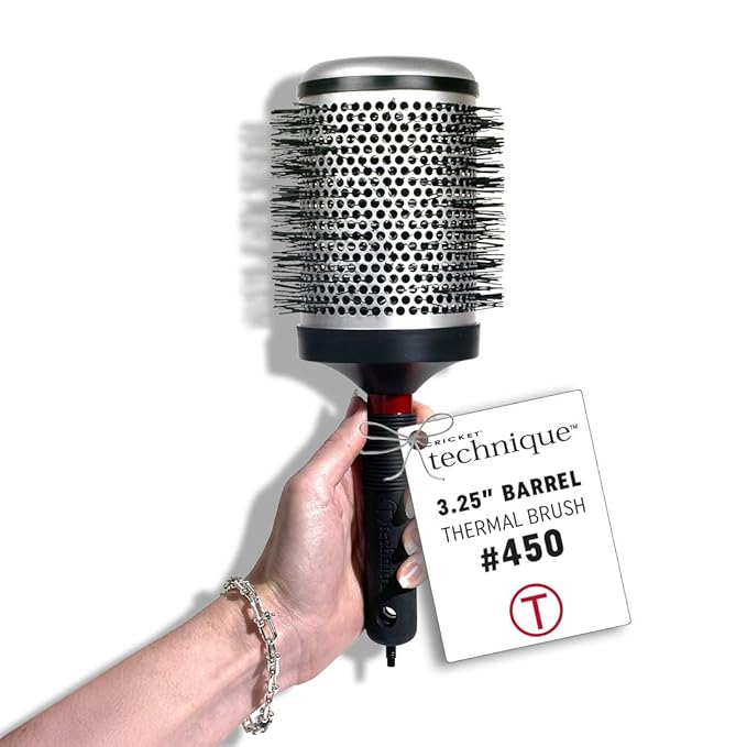 Cricket Technique Thermal Hair Brush #450 3.25” Curling, and Styling – Heat-Retaining Barrel with Anti-Static Tourmaline Bristles, Round Thermal Brush, Ideal for All Hair Types