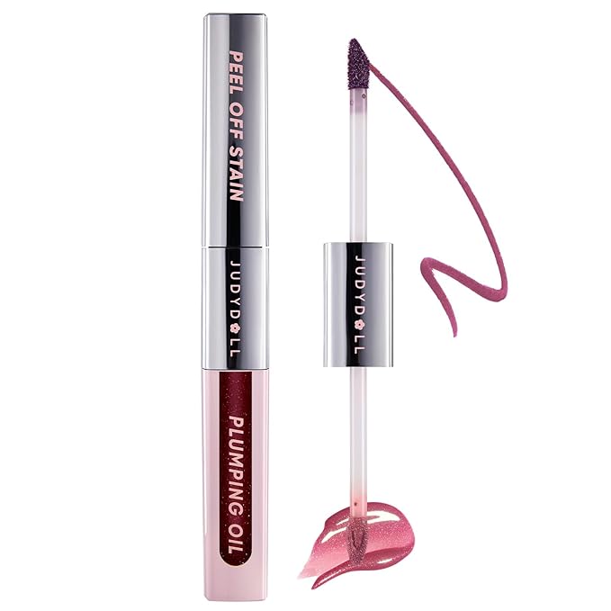 JUDYDOLL Peel Off Stain and Plumping Oil Duo - Long-Lasting Lip Stain with 3D Plumping Gloss, Hydrating and Non-Sticky Formula, Macaron-Inspired Lipstick (#02 Lavender Mist)
