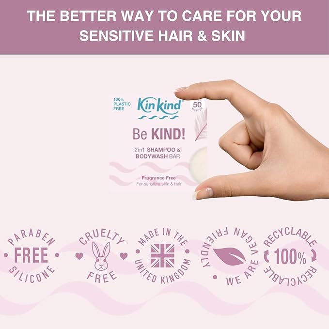 KinKind Be KIND! Unscented Shampoo Bar & BodyWash bar | 2in1 for Hair & Body | Unscented for Sensitive Scalp | Natural Shampoo Bar, Fragrance, Linalool & Limonene Free | Up to 50 Washes