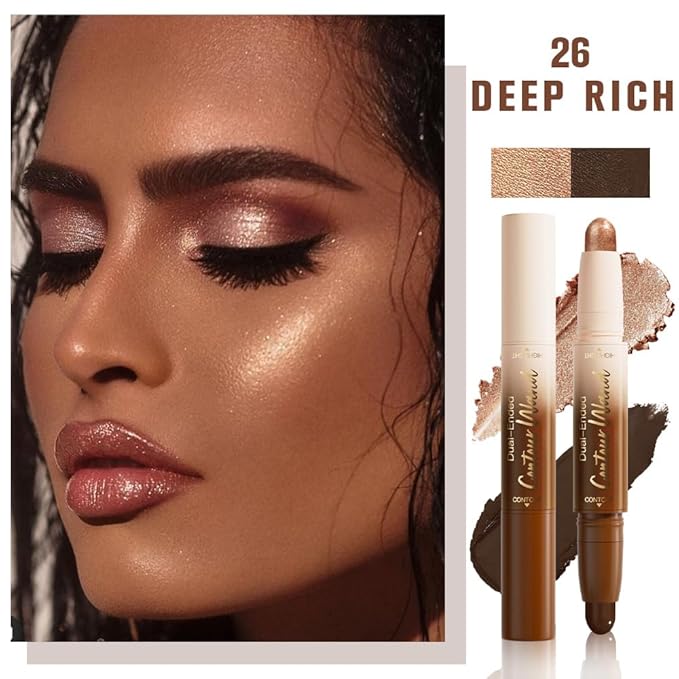 2Pcs Dual-Ended 2-in-1 Cream Contour & Highlighter Stick Makeup For Face & Body – Waterproof, Long-Lasting, Suitable for All Skin Tones, (05+06)