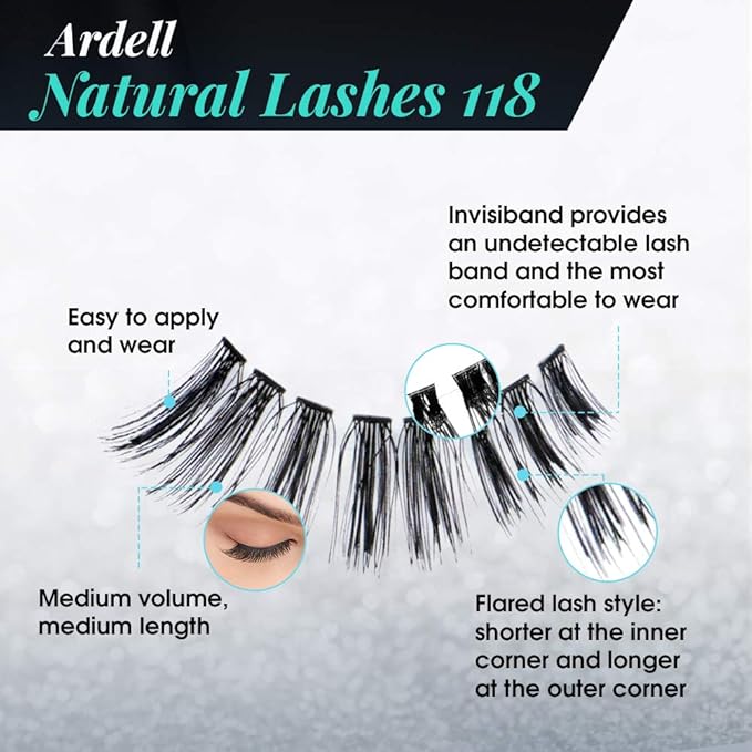 Ardell Natural Lashes False Eyelashes 118 - Black, Lightweight Strip Lashes for Everyday Wear, Reusable Lash Pack, 4 Pair