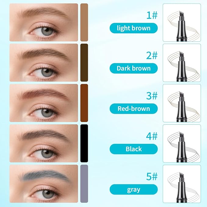 Eyebrow Pencil with 4 Tip Microblade for Natural Eyebrow Makeup Eyebrow Microblading Pen Waterproof &Smudge-Proof (3# Reddish Brown)