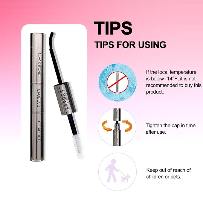 Lash Bond and Seal Lash Glue Waterproof LAUBESS 2-in-1 Cluster Lash Glue for Eyelash Clusters 72H 10ml (Black/Clear)