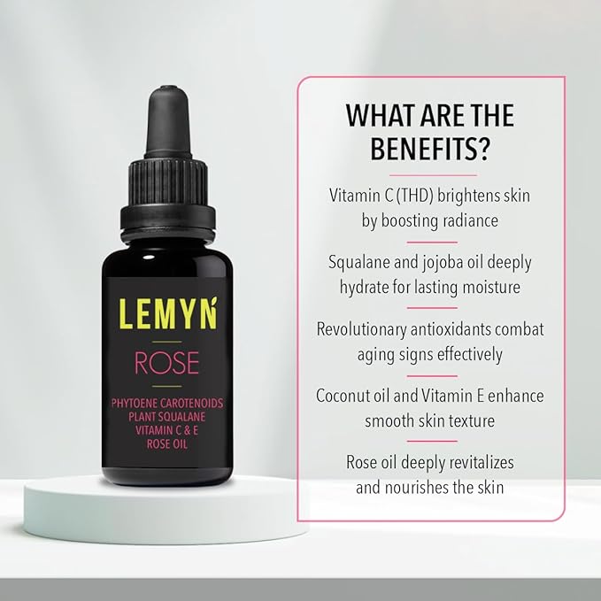 Squalane + Vitamin C Rose Oil Serum | Luxury Hydrating & Brightening Face Oil | With THD Vitamin C, Rosa Damascena & Carotenoids | Freshly Made in USA | 15ml