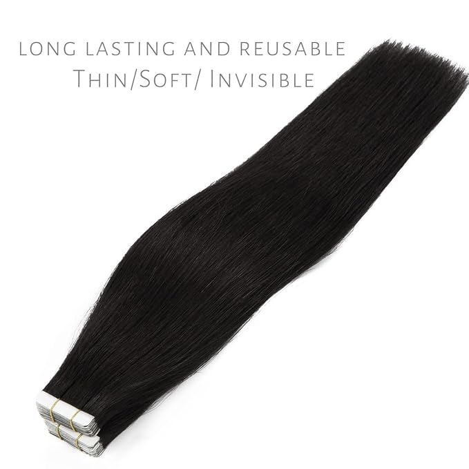 Lacerhair 22 Inch Seamless Remy Tape in Hair Extensions Human Hair - Double Side PU Skin Weft Real Virgin Human Hair Tape in ExtensionsColor Natural Black 50g 20pcs/set