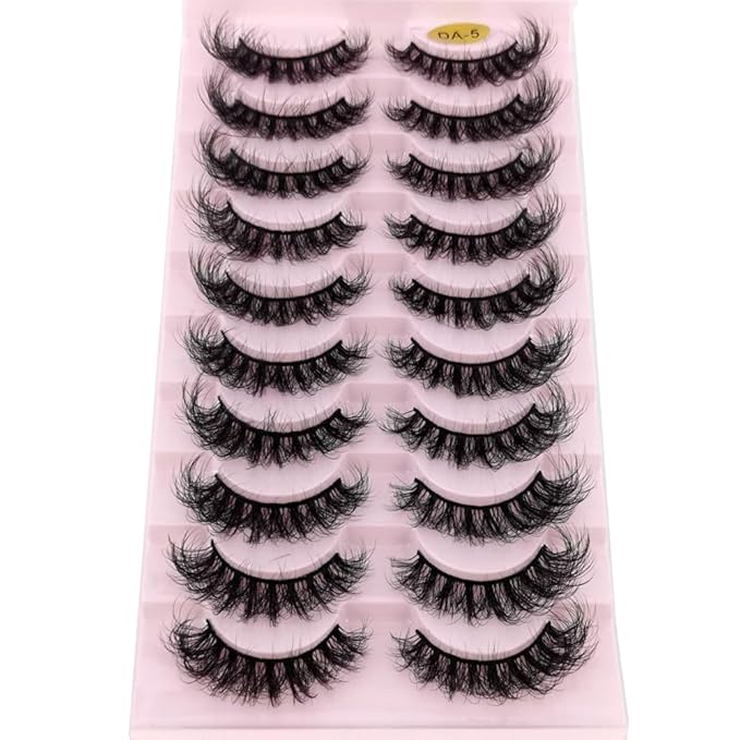 HBZGTLAD New 10 Pairs 3D Mink Lashes False Eyelashes Handmade Wispy Fluffy Long Lashes Natural Eye Makeup Tools Eye Lashes(DA-05)