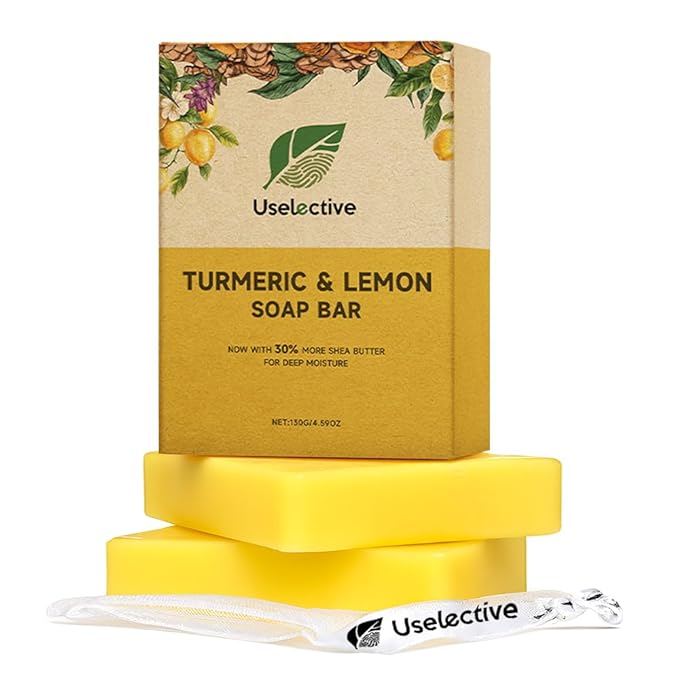 Lemon & Turmeric Glow Soap Bar - Brightening Bar for Dark Spots & Acne Scars, with Kojic Acid, Vitamin C, Retinol, Shea Butter -30% Larger & SLS Free, for Oily & Dry Skin- 2PCS